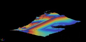 After turning off the contouring function in TBC visualization software, the Microdrones team used a surface slicing function to create a cross section of the dam
